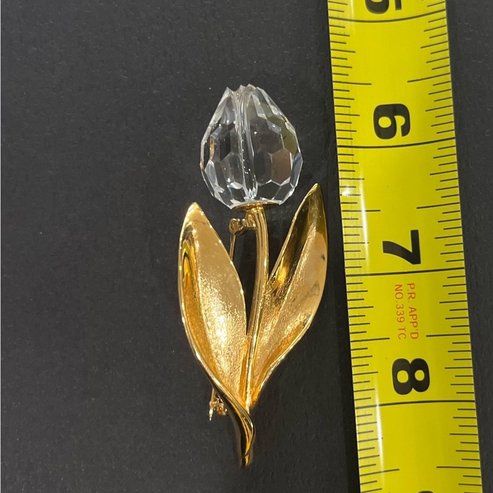 Brooch Gold Tone Glass Tulip Flower Brooch Pin